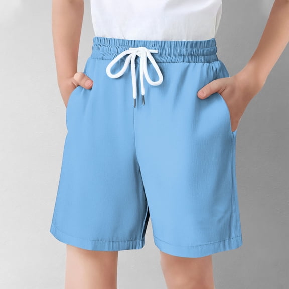 Maqroz Girls Athletic Shorts Solid Color Elastic Waistband Casual Summer Shorts Lightweight Quick Dry Stretchy Comfortable Bottom 5-16 Years