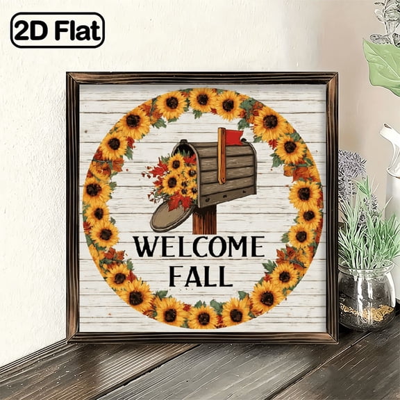 2D Flat, Vintage Farmhouse Welcome Fall Sign - Rustic Sunflower Sunflowers in BrownBeigeWhite GreenRed - Decoration for Porch, Front Door, Mantel - Autumn Home Decor, Housewarming Gift - Easy