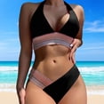 thumbnail image 3 of Joernso 2Pcs/Set Women Summer Bikini Set Halter Backless Bra High Waist Swimming Trunks Set Cross-Contrast Colors Beachwear, 3 of 8