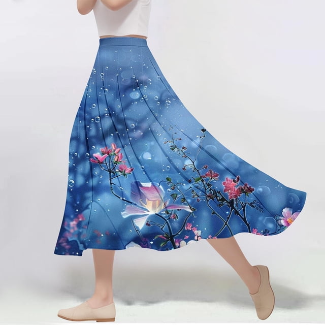 Jupes pour Femmes, Jupe Décontractée à Fleurs Imprimées Taille Élastique en Ligne
