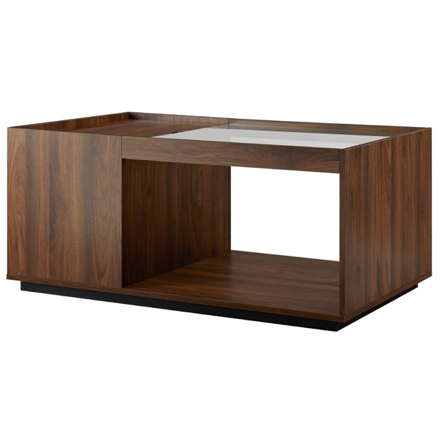 Table Basse de Rangement en Verre Talia 40" - Noyer Noir