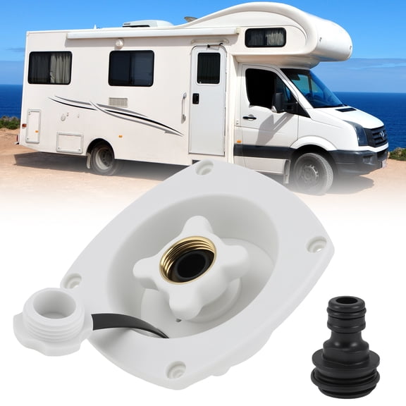 RV City Water Inlet Connection Camper Water Fill Inlet Pressure Reducing Fill Hatch w/Brass Check Valve/Quick Connector for RV Marine Camper Boat Trailer Motorhome Dustproof White