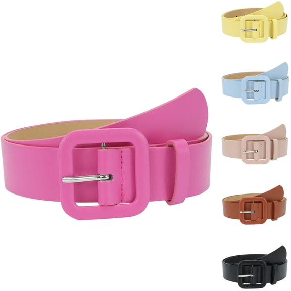 HAJWOH Women's Wide Leather Belt with Square Buckle, High Waist Belts for Dress Jeans Pants