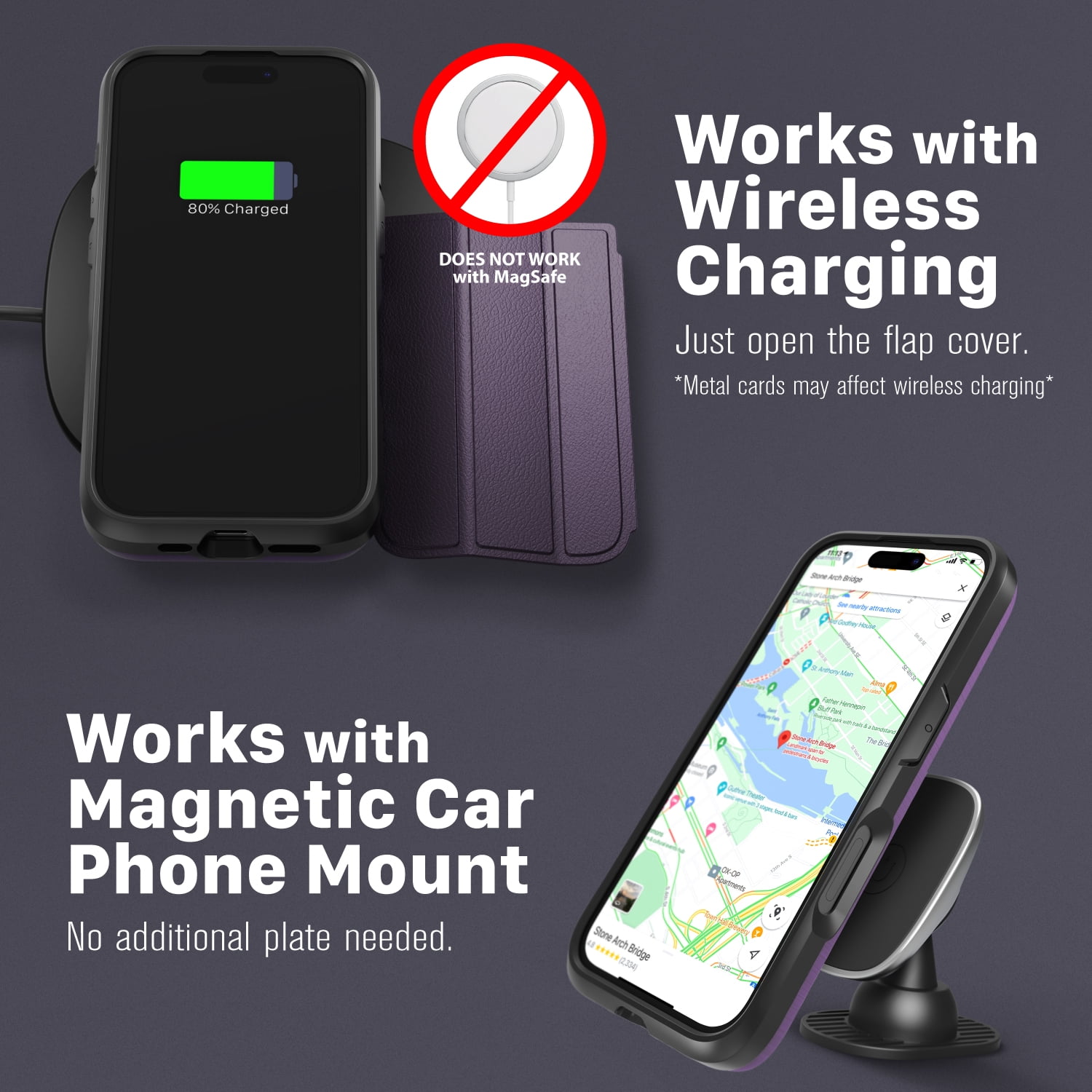 Vena vCommute for Apple iPhone 16 Pro Max Wallet Case, iPhone 16 Pro Max Case with Leather Stand Card Holder [Military Grade Drop Protection] - Purple