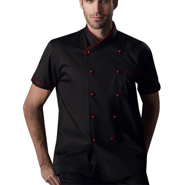 Cocina Chef Abrigos de manga corta de doble pecho Ropa de trabajo Cocina Chefs Use Cook Works Ropa para restaurante Hotel Uso Negro XXL seitruly HA011666-04