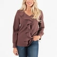 thumbnail image 2 of Howard's M/L Bordeaux Crinkle Crepe Asymmetrical V-Neck Ruffle Long Sleeve Blouse for Women, 2 of 4