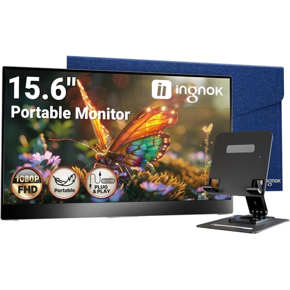 Ingnok Portable Monitor for Laptop,15.6 Inch USB C Screen Extender | FHD 1080P with Adjustable Stand,USB C Mini HDMI Port for Mac,mini PC,Built-in Speakers