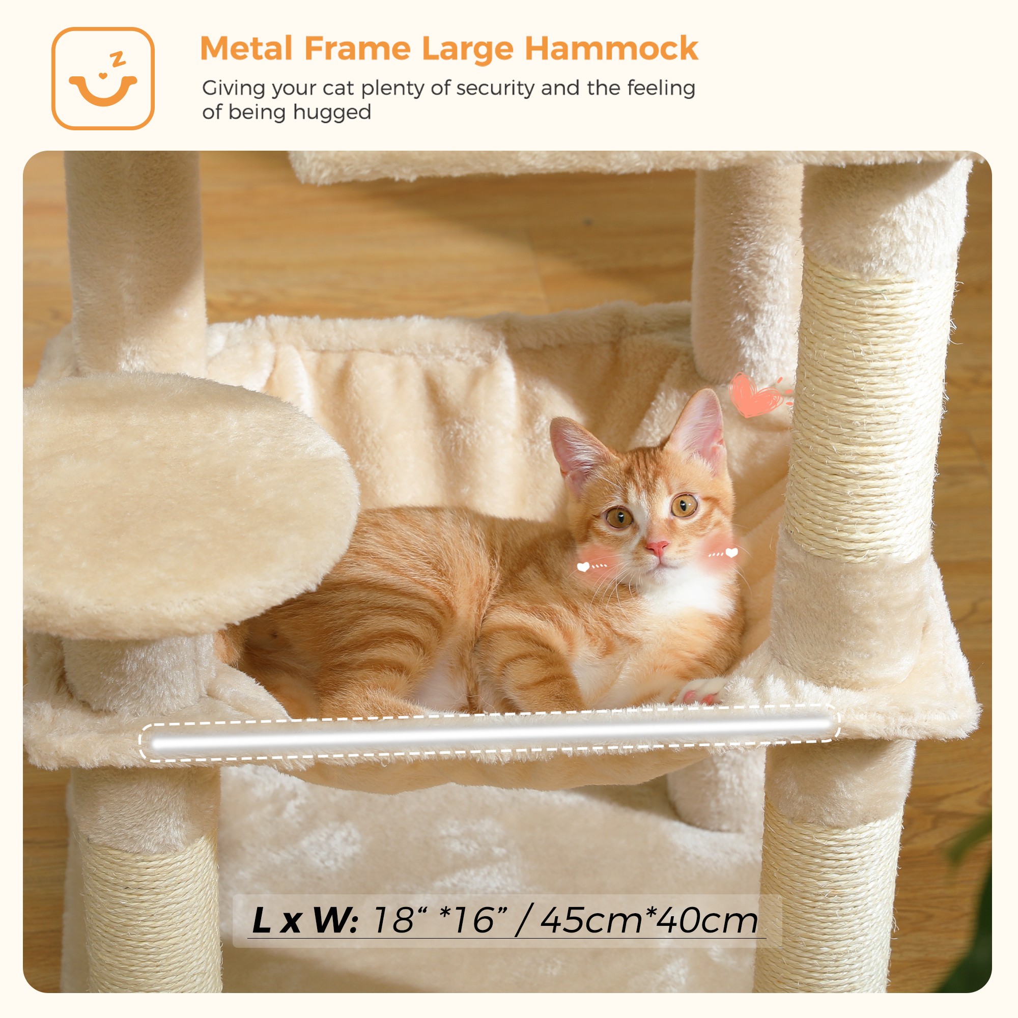 Kadyn 45" Modern Cat Tree House, Cat Condo for Indoor Cats, Activity Center Cat Scratching Tower for Kittens Toy, Beige