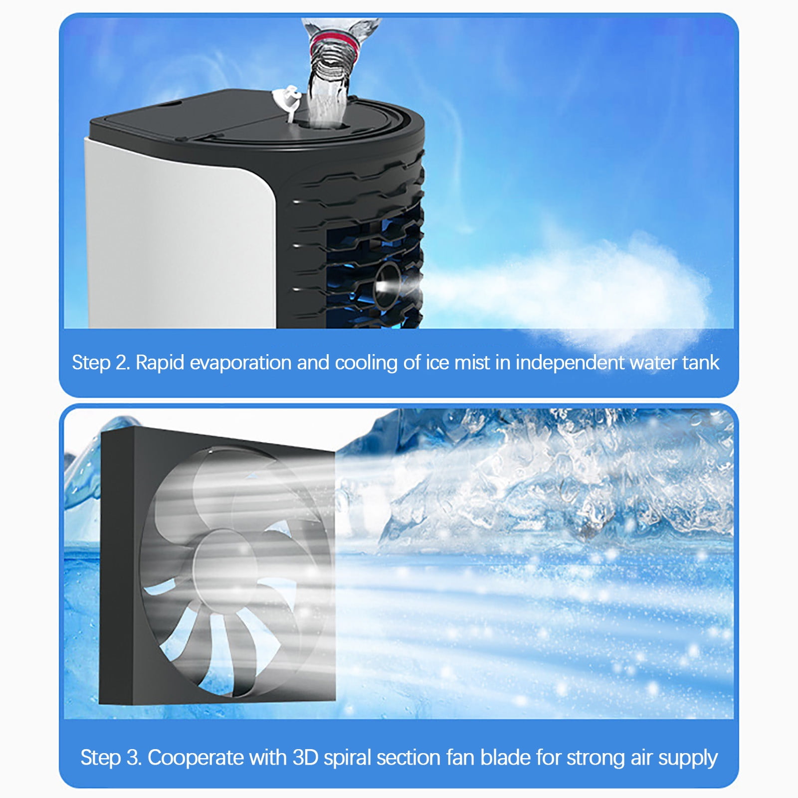 VAJUSO Quiet Portable Water-Cooled Fan, Quick Top Refill, Desktop Air Cooler for Home Dorm Desk Bedroom(White)