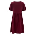 thumbnail image 3 of Women Fashion Solid Vintage And Linen Loose Pocket Round Neck Short Sleeve Dress V Neck Midi Dress Long Dresses Women Summer Dress with Sleeves for Women Floral Dresses for Women Sleeveless Lost Ink, 3 of 5