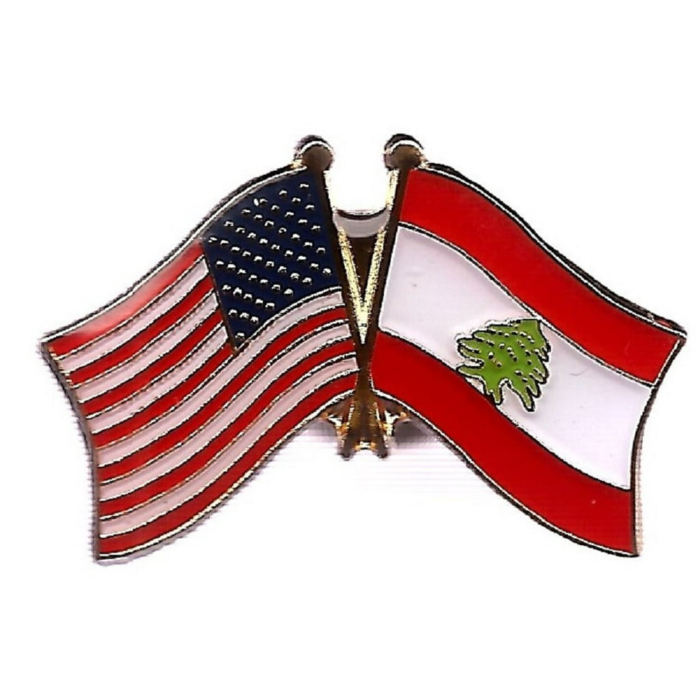 PACK of 3 Lebanon & US Crossed Double Flag Lapel Pins, Lebanese