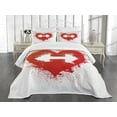 thumbnail image 3 of Ambesonne Fitness Quilted Bedspread Set 3 Pcs, Red Heart Dumbbell Art, King Size, Red and White, 3 of 5