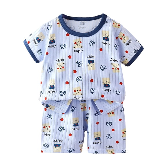 XZNPDUCQ Toddler Girls Summer Outfit Round Neck Short Sleeve Smocked T-shirt Elastic waist Casual Elastic 2Pcs For 6 12 18 24 Months 2T 3T 4T 5T Dailywear Blue，18-24 Months