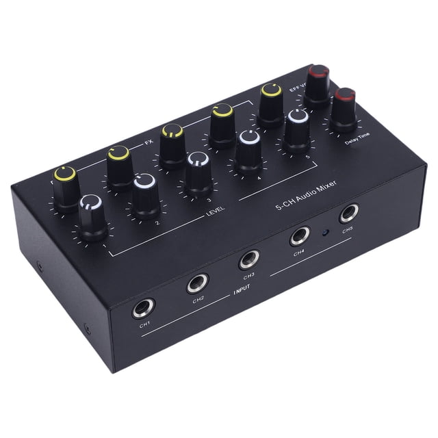 Microphone Extensible Entrée d'Instrument Mixeur 5 Canaux avec Réverbération Retardatrice Haut-Parleurs Extérieurs Console de Son Rechargeable