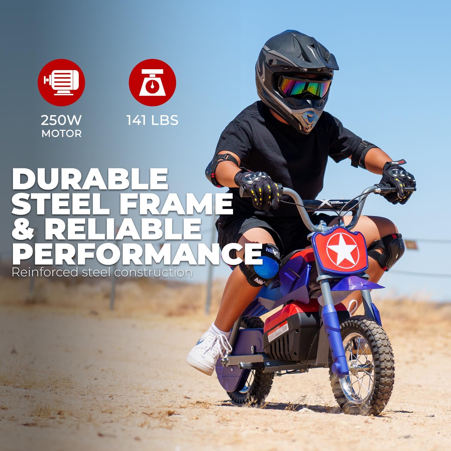 XtremepowerUS 24V 250W Electric Dirt Bike, 1-Seater Battery-Powered Ride-On Motorcycle, 14 MPH, Blue/Red