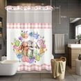 thumbnail image 5 of Easter Cute Rabbit No Hooks Shower Curtain with Snap-in Liner Color Eggs Pink Blue Flower Eucalyptus Leaves Pink Plaid Shower Curtains for Bathroom, Waterproof, Easy Install, Washable 72"x84", 5 of 9