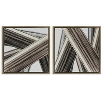 Stupell Industries Industrial Linear Crisscross Abstract Painting Brown Floater Framed Canvas Art Print Wall Art, 18 x 18, Set of 2