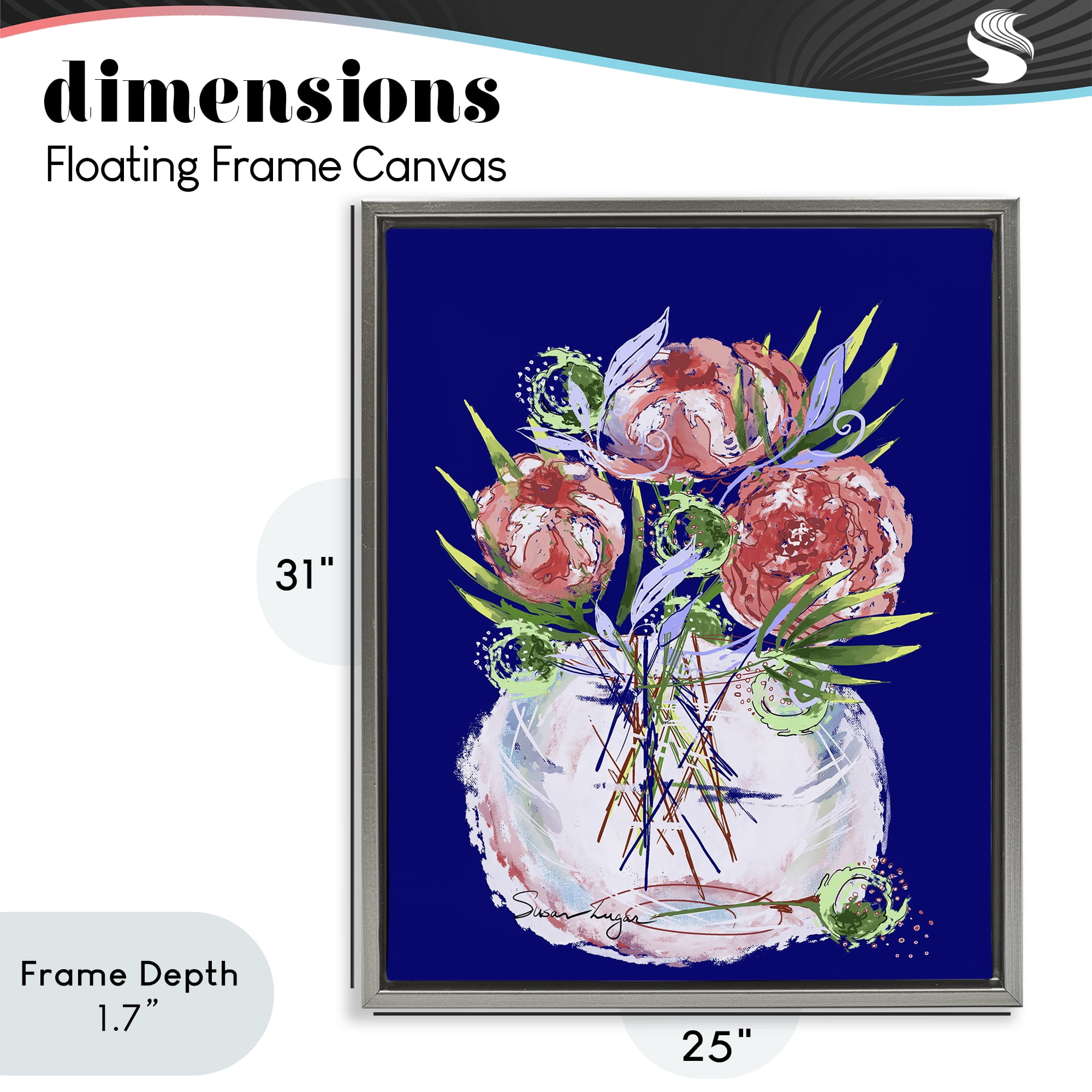 Stupell Industries Florals In Milk Glass Gray Framed Floater Canvas Wall Art, design by Susan Lugar