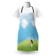 thumbnail image 3 of Cartoon Apron, Happy Girl Chasing Butterflies with Net in Spring Meadow, Unisex Kitchen Bib with Adjustable Neck for Cooking Gardening, Adult Size, Pale Sky Blue Lime Green, by Ambesonne, 3 of 4