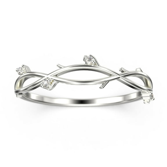 Vintage Look Diamond Moissanite 10k White Gold Wedding Band Unique Moissanite Matching Band Anniversary Women Gift