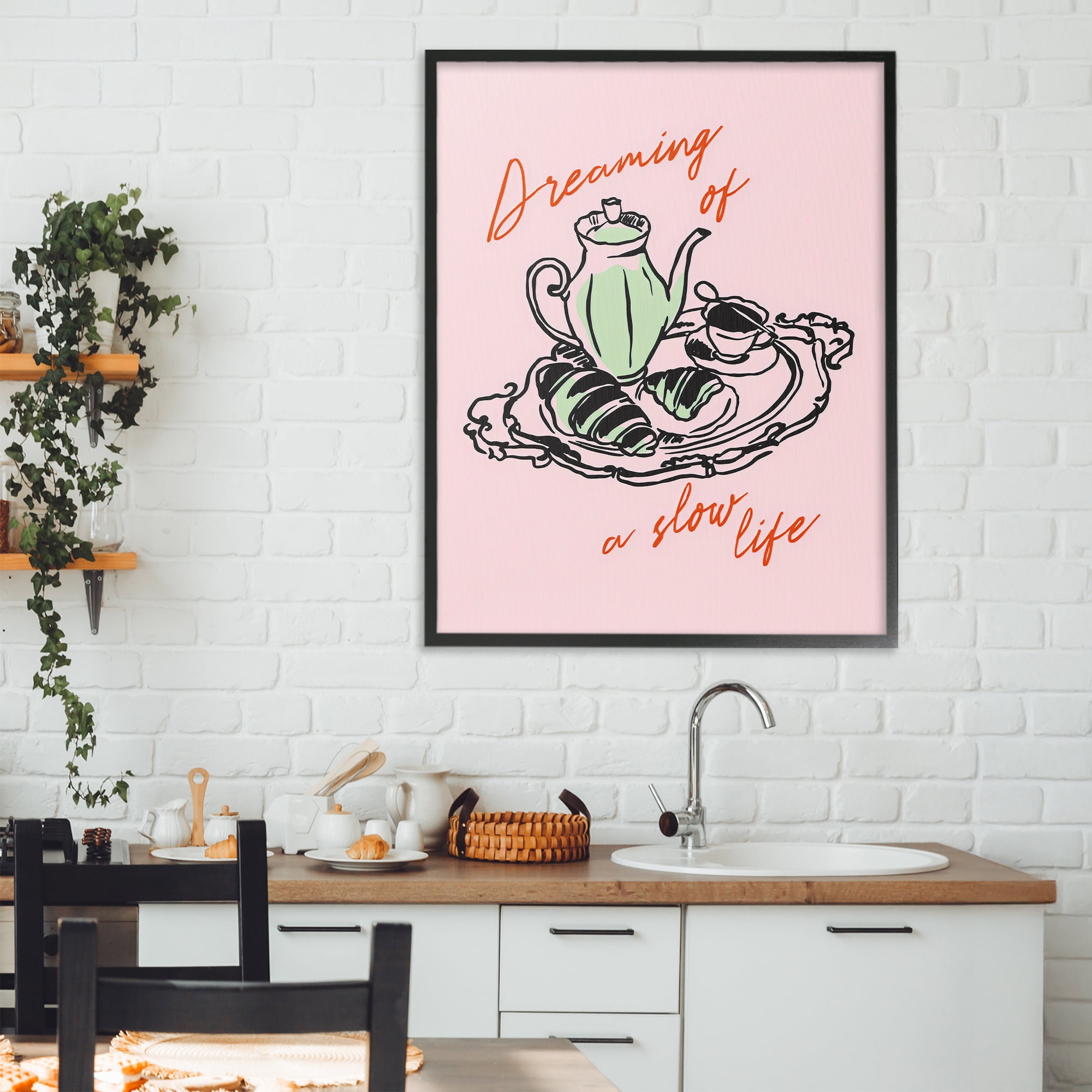 Stupell Industries Slow Life Tea Platter Black Framed Giclee Art, design by The Prints Vibe