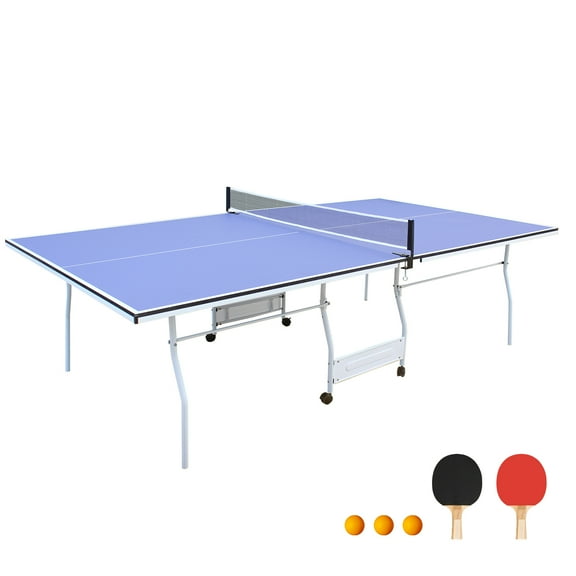 HooKung 9ft Ping Pong Table Foldable Table Tennis Table for Indoor Outdoor with Net, Table Tennis Paddles and Balls, Multi-Use Family Game Table for Kid Teenager Adult