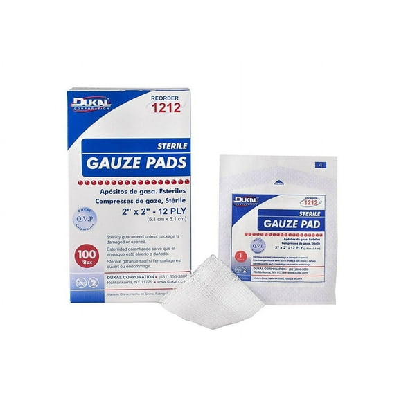 Dukal Gauze Dressings, Sterile, 2 x 2 Inch, 12-ply - Box of 100
