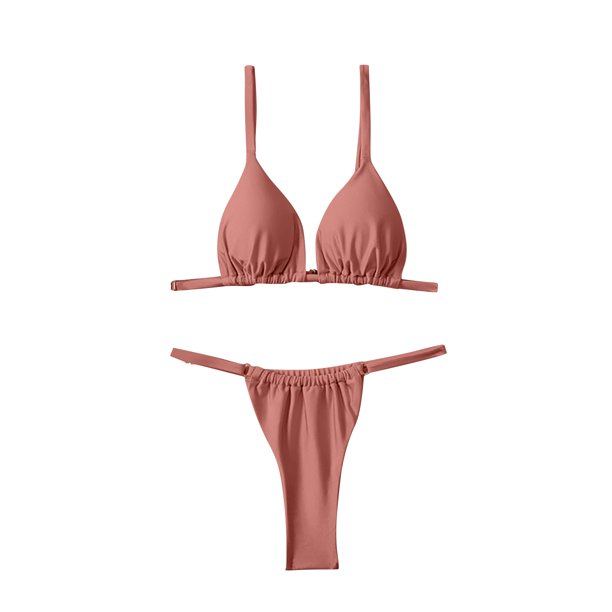 QWERTYU Triangle Solid Bikini Sets for Women Low Rise Thong Swimsuit Micro Sexy Bathing Suit Red