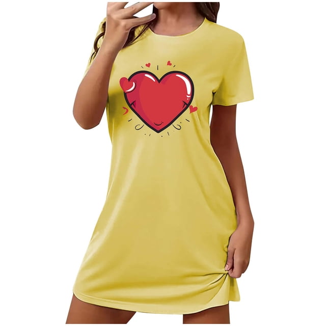 Tnhcen Robe de Nuit à Manches Courtes pour Femmes Grande Taille Col Rond Imprimé devant Robe Courte Polyester Spandex Doux P-2TG pour Maison/détente Confortable