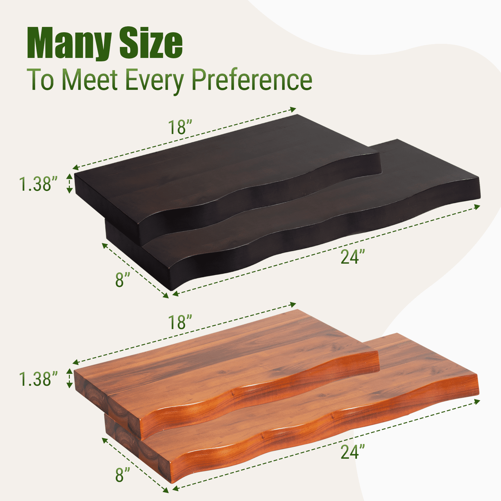 24'' Live Edge Floating Shelves Set of 2 - Thick and Heavy Floating Shelves for Wall, Rustic Shelves with Brackets for Home Decor, Farmhouse Bathroom Decor, Walnut Color, 24" x8''