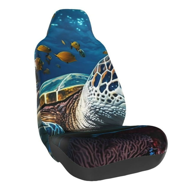 Wukai Ocean Coral Turtle Full Set Car Seat Covers with Soft Padding Universal Auto Front Seats Protector and Cushion Mat