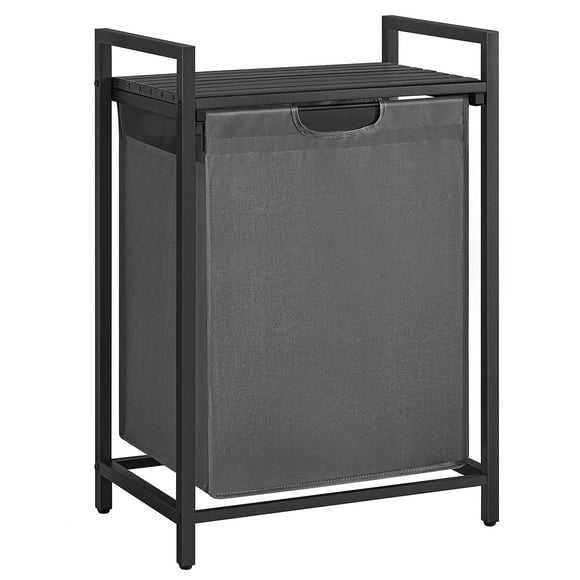 VASAGLE Panier à Linge, Panier à Linge, Trieur de Linge avec Sac Amovible et Coulissant, Étagère, Cadre en Métal, 17.2 Gallons (65 L), 19.7 x 13 x 28.4 Pouces, Gris et Noir