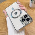 thumbnail image 3 of Coque de téléphone de luxe Magsafe à Charge sans fil, étui de protection Transparent avec galvanoplastie magnétique pour iPhone 15 14 13 12 11 Pro Max Plus, 3 of 5