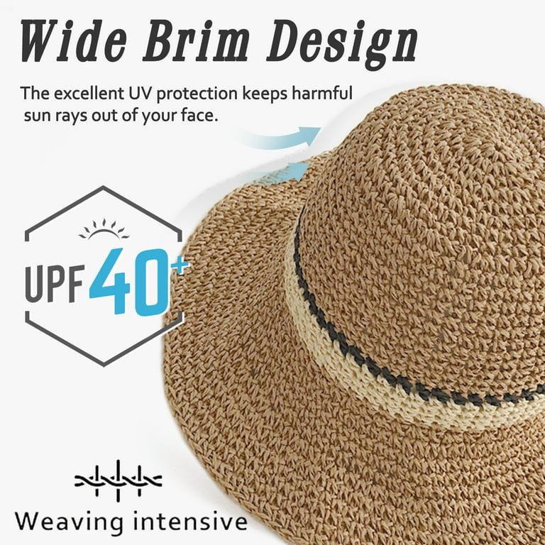 Whiteleopard Women Wide Brim Straw Sun Hat, Foldable Floppy  display picture 1