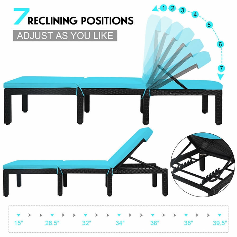 Aimee Lii Patio Rattan Lounge Chair Chaise Couch Cushioned Height Adjustable, Outdoor Chairs, Patio Loungers, Blue Aimee Lii Patio Rattan Lounge Chair Chaise Couch Cushioned Height Adjustable, Outdoor Chairs, Patio Loungers, Blue