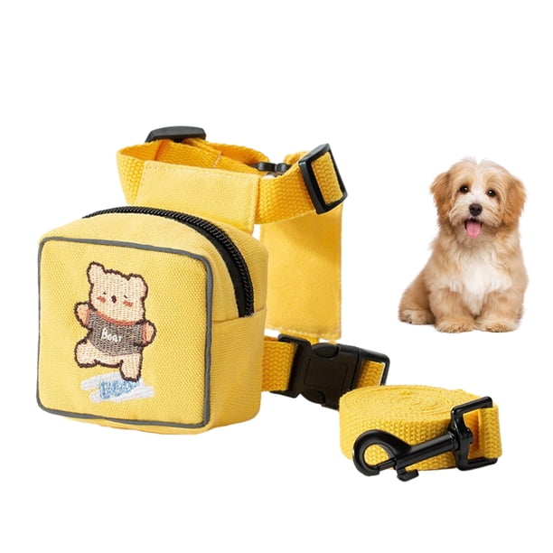 Mochila con dibujos animados para perro, ajustable, con correa para cachorro (amarilla)