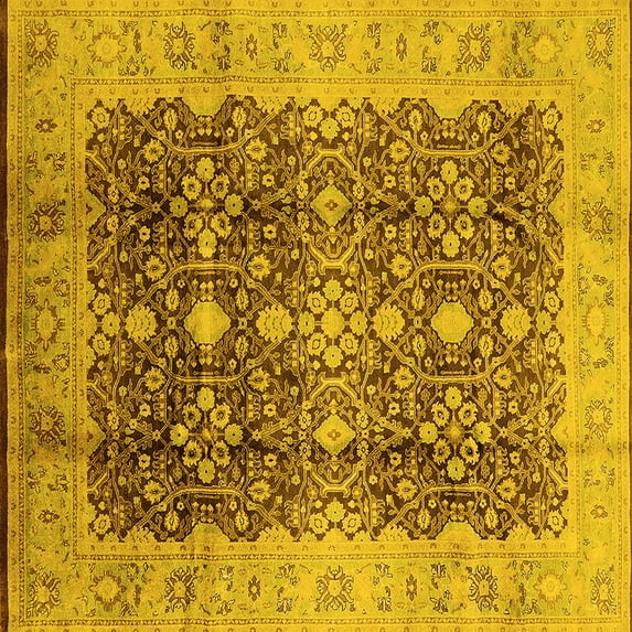 Ahgly Company Indoor Square Oriental Yellow Traditional Area Rugs, 6' Square