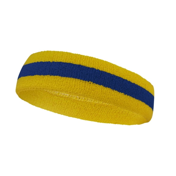 Couver Sports Terry Cloth 2 Colors Stripes Head Sweatband - 6 Pieces Pack (Blue / Yellow)