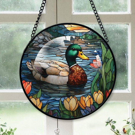 Personalized Duck Suncatcher Stained Glass, Duck Stained Glass Window Hanging Duck Sun Catchers Indoor Window Décor qsuaZw