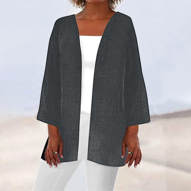 Cárdigan para mujer, de verano y otoño, de color liso, de manga larga, holgado, informal, para cubrirse