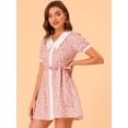 thumbnail image 2 of INSPIRE CHIC Robe Florale pour Femmes Col Pointu Boutonnée Ceinturée Robes d'Été Rose G, 2 of 6