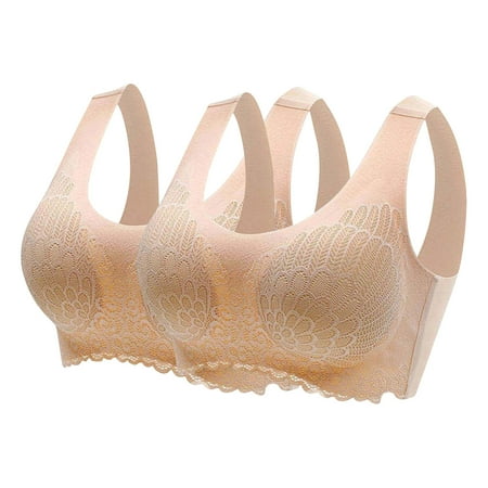 ALLLIST 2 Pack Lingerie for Women Lace No Wire Latex Bras Comfort Beige Solid Removable Cup Women Lingerie Size M