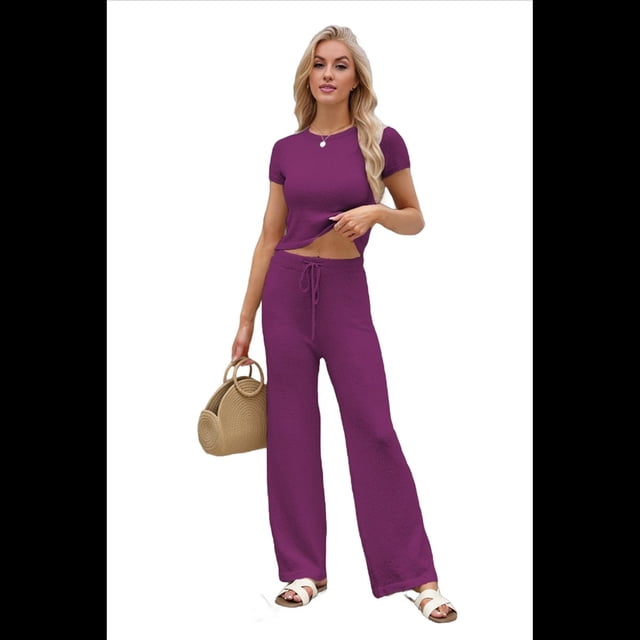 Conjunto Deportivo de Verano para Mujer, de Corta y Bloques de Color, con Pantalones Ajustados, A Juego, para Estar en Casa, 2025 Rojo Púrpura M