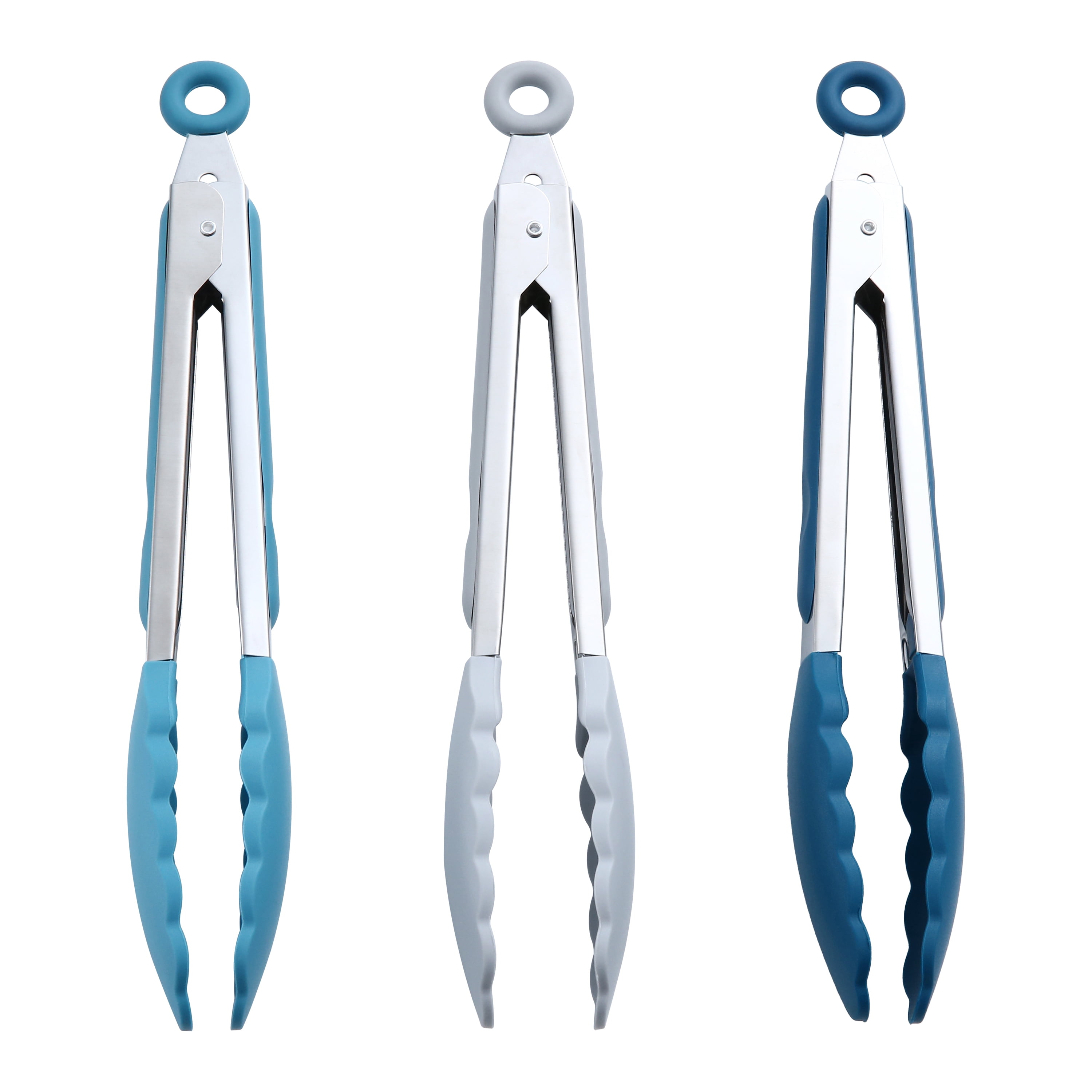 Mainstays 9" Stainless Steel Locking Tongs with Silicone Head, Navy, Grey, or Teal