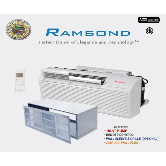 15000 BTU Packaged Terminal Air Conditioning (1.25 Ton) and Pump and Backup Electrical Heater (10.6 EER) 230-Volt