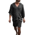 thumbnail image 1 of Traje de camisa informal de dos piezas con pantalones cortos de manga corta para hombre Pompotops  oipoqjl35518, 1 of 4
