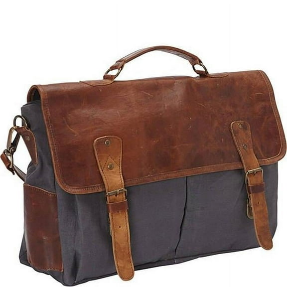 Leather Laptop Messenger Bag & Brief, Brown & Grey Canvas