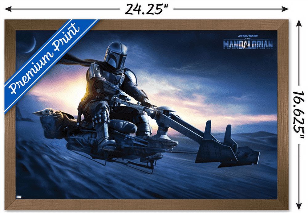 Star Wars: The Mandalorian - Grogu Sunset Speeder Wall Poster, 14.725" x 22.375", Framed