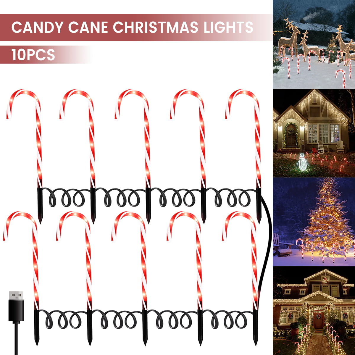 Details about   10Pcs Christmas Candy Cane Pathway Marker Lights Yard Lawn Pathway Outdoor Decor 