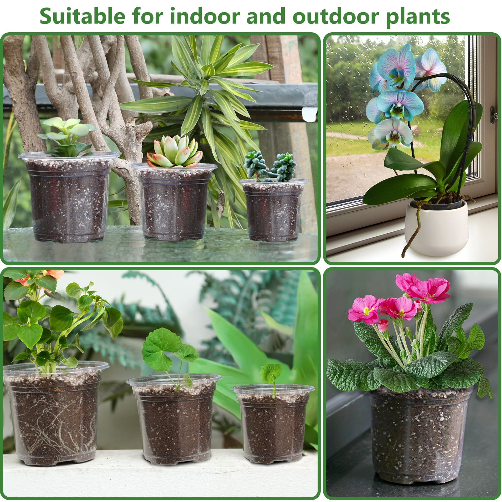 Fabulas Clear Nursery Pots Variety Pack, 32 Pack 5/4/3.5 inch Seedling Pot, Reinforced Plastic Planting Pot, Seed Starting Pot with Drainage Holes for Plants